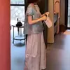 Conjunto de Dos Piezas para Verano 2026: Blusa Top de Manga Corta con Cuello Redondo Abotonada y Pantalones de Pierna Ancha, Estilo Chino Nuevo Jacquard, Estilo Nacional