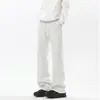 Pantalones deportivos patchwork, marca de tendencia gris casual estilo americano, pantalones de chándal holgados de pierna recta para hombre, color avena, con caída, acampanados