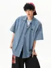 Camisa casual de manga corta estilo americano para hombre, camisa con cuello de solapa bordada de marca japonesa de moda, camisa para hombre elegante y versátil