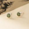 Pendientes Cuadrados de Plata de Ley S925 con Jade Verde Exquisitos y Sencillos Estilo Ins Diseño de Nicho Elegante M07321