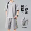 Conjunto Deportivo Casual para Hombre Verano Estilo Chino Marca de Moda Holgado Manga Corta Pantalones Cortos Juventud Estudiante Conjunto Completo