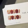 Qianfan [Passado] Cor Quente Estilo Ins Clareamento Puro Feito à Mão Unhas Usáveis Manicure Curta Patches Unhas Postiças