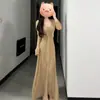 Nuevo Vestido Sexy de Malla con Escote en V, Manga Larga y Cordones para Mujer, Principios de Otoño, Cintura y Cadera Ceñidos, Falda Larga