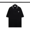 Camiseta Polo de Algodón Puro de Color Sólido de Manga Corta Holgada para Hombre con Bordado de Brújula de Piedra, Logo Bordado de Marca de Tendencia, Comercio Exterior Transfronterizo