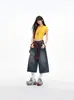 Pantalones Capri de Mezclilla Vintage de Cintura Alta para Mujer, Estilo Veraniego para Figuras Pequeñas, Corte Holgado Relajado Estilo Americano, Pantalones Cortos de Pierna Ancha Adelgazantes