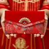 Envelopes Vermelhos de Luxo para Cerimônia do Chá de Casamento, Sacolas de Tecido Bordado para Presentes, Pacotes Vermelhos Criativos para Presentear