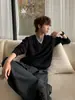 Suéter Tricot Masculino Gola V Falso Duas Peças Estilo Coreano de Fábrica Solto Preto para Camada de Primavera e Outono