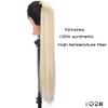 Cabelo Liso Longo de 32 Polegadas Exportação Cabelo Sintético de Alta Temperatura Rabo de Cavalo Duplo Extensões de Cabelo para Mulheres, Rabo de Cavalo Longo Trançado com Amarração, Ossier