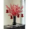 Flores Secas Frutas Vermelhas Flores Artificiais de Acácias Buquê Folhas de Eucalipto Ginkgo Decoração de Chão para Sala de Estar Arranjo de Flores Tecelagem