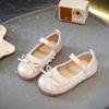 Sapatos de Couro Infantil 2025 Primavera e Outono Novos Sapatos de Princesa com Laço para Meninas Sapatos Externos de Solado Macio de Desenho Animado para Meninas