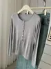 Camisa de Base Bi Tencel Lã Botões Gola Redonda Manga Longa para Mulheres Outono Inicial Nova Elástica Slim Fit Confortável Macia