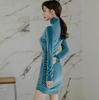 Vestido base de veludo 2024 primavera novo estilo coreano justo no quadril irregular vestido de manga longa feminino