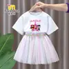 Conjunto de Vestido de Manga Corta de Chicas Cazadoras de Demonios Kpop Estilo Verano Moda Vestido de Tul de Princesa Falda de Dos Piezas para Niñas Jóvenes