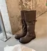Versión de Piel de Vaca del Mismo Estilo, Pierna Ancha, Circunferencia de Pantorrilla Grande, Bota de Punta Redonda con Tacón Grueso y Suela Gruesa, Botas de Montar de Cuero Genuino de Longitud Media para Mujer, Invierno