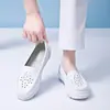 Sapatos de Enfermeira de Couro Genuíno com Amortecimento de Ar para Mulheres, Solado Macio, Respirável, Antiderrapante, Sem Odor, Sapatos Médicos Brancos de Solado Plano, Casuais e Versáteis