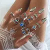 Joyería Europea y Americana Retro Incrustada de Diamantes Corona Tallada Cielo Estrellado Gema Conjunto Combinado de 13 Piezas Anillo