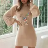Transfronterizo 2023 Invierno caliente nuevo estampado navideño ajustado tubo manga de farol manga larga vestido navideño europeo y americano