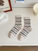 Calcetines de Felpa Gris Imitación Cachemir para Otoño e Invierno Calcetines de Rayas con Encaje Calcetines de Media Pantorrilla para Mujer Medias de Estilo Preppy Zhuji