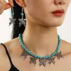 Collar Europeo y Americano con Costuras de Turquesa Aretes de Amor Retro Traje de Joyería Collar Joyería Bohemia Transfronteriza
