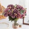 Flor de Rosa Artificial Peonía de Seda Hortensia Ramo de Flores Falsas Vintage Decoración de Fiesta Boda Festival Decoración del Hogar
