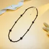 Colar de contas pretas elegantes S925 de prata feito à mão, corrente para clavícula feminina, ágata preta natural, presente
