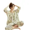 Pijama de Primavera e Outono para Mulheres com Bojos para Evitar Marcas, Estilo Doce de Verão, Mangas Três Quartos, Estilo Solto e Fino, Calças Nove Quartos, Roupa de Casa