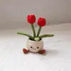 Enfeites Pequenos para Mesa Acabados Lã Tricotado à Mão Crochê Flores Artificiais Tulipas Suculentas em Vaso Enfeites de Flores Artificiais