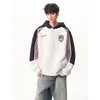Sudadera cárdigan de color block a rayas estilo americano con cuello alto para hombre, marca de moda, chaqueta deportiva casual holgada para pareja para primavera y otoño