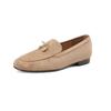 Mocasines de Piel de Oveja Gamuzada Refrescantes Estilo Coreano con Lazo 2023 Primavera Nuevos de Tacón Bajo Punta Redonda Completamente de Cuero de una Sola Capa para Mujer