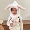 Invierno cómodo cálido transpirable gorro de punto para niños lindo orejas súper lindas estampado de conejo protección de cuello cruzado gorro de felpa