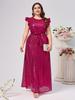 Vestido Sequin Novo de Comércio Exterior para Mulheres Plus Size, Midi Sem Mangas com Cinto e Gola Redonda, Vestido de Festa Sexy
