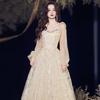 Vestido de Noche Color Champagne para Mujer, Estilo de Banquete de Alta Gama, Elegante Vestido de Anfitriona, Vestido de Noche de Ensueño, Vestido para Reunión Anual, Vestido Largo de Manga Larga de Verano