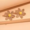 Aretes de Flores Huecas Tejidos de Rafia de Color Exagerado Europeo y Americano Estilo Vacacional Marítimo Aretes Distintivos Aretes