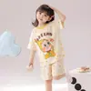 Pijama Desenho Animado Fofo para Meninas, Crianças Maiores, Conjunto de Roupa de Casa Fina para o Verão, Alunas do Ensino Fundamental, Conjunto de Calça de Manga Curta, Estilo Verão
