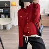 Cardigã curto feminino, suéter de gola redonda, peça externa de caimento solto estilo coreano, adequado para primavera e outono, feito de tricô de cashmere sintético