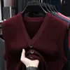 Colete cardigã masculino para outono e inverno, suéter de tricô moderno para homens idosos, suéter sem mangas de corte solto com costas abertas