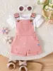 Conjunto de Petos para Bebé con Mameluco de Manga Acampanada Acanalada y Pantalones Cortos de Peto Estampados Dos Piezas Atractivo Atuendo Dopamina para Niñas