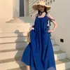 Nuevo Vestido de Tirantes Azul Francés de Principios de Primavera para Niños, Verano, Gama Alta, Vacaciones en la Costa, Vestido Largo