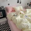Juego de cama de cuatro piezas de algodón lavado estilo escandinavo clase A, sábanas de color puro, sábanas bajeras ajustables y fundas nórdicas, juego de tres piezas para dormitorio~