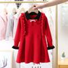 Vestido Infantil Outono 2021 Novo Estilo Coreano Lapela Babados Vestido de Princesa Tricotado Vestido Suéter Estilo Bebê
