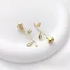 Ouro 14K Preenchido Galho Duplo Pendurado Flor Rosa Folha de Zircônio Verde Pulseira DIY Brincos Duplos Pendurados Brincos Pingente de Borla Acessórios