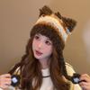 Gorro de Invierno Esponjoso con Orejas de Lazo Gorro Rayado para Protección de Orejas para Estudiantes que Montan para Mostrar la Cara Macey Divertido Lindo Gorro Tejido