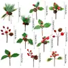 Folhas de Natal Simuladas, Folhas com Frutas Vermelhas, Acessórios de Natal, Decorações para Árvore de Natal, Materiais DIY, Enfeites para Guirlanda de Natal