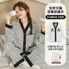 Pijama con Almohadillas para el Pecho para Mujer, Algodón Manga Larga Primavera y Otoño, Se Puede Usar Afuera, Cuello en V Estilo Japonés, Nuevo Estilo 2025 Conjunto de Ropa de Casa para Mujer