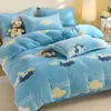 Juego de Cuatro Piezas de Leche Espesa Vellón Coral Flannel Felpa Funda Nórdica Sábana de Cama de Doble Cara Vellón Cálido Funda Nórdica Temporada de Otoño e Invierno