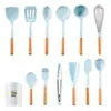Juego de Utensilios de Cocina de Silicona 12 Piezas Espátula Ranurada Cucharón Utensilios Antiadherentes Espátula China Cuchara de Sopa Pinzas para Alimentos Cuchara de Cocina Juego de Espátulas