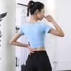 Roupas de ioga de manga curta top sexy cropped fitness roupas esportivas T-shirt running stretch meia manga apertada