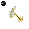 Fabricante de e-commerce transfronteiriço Liga de Titânio G23 F136 Cravejado Zircônia Olho de Gato Folha Flor Piercing Joias Tachinhas Tachinhas de Lábio