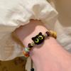 Pulsera de Cuerda Tejida de Cerámica Colorida con Gato para Mujer Estilo Retro Nicho de Alto Nivel Pulsera Dulce Cool Pulsera para Estudiante Novia
