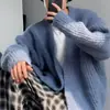 Nueva colección otoño/invierno 2025: Suéter tejido casual retro americano, de corte relajado y cuello en V, prenda exterior de color liso para hombre